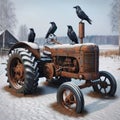 Weathered Rusted Tractor Old Barn Snowy Winter Abandoned Prairies AI Generated Royalty Free Stock Photo