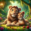 A Happy Valentines Day Adorable Lovable Lion Couple Zoo Animals Winter AI Generated