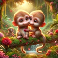 A Happy Valentines Day Adorable Lovable Monkey Couple Zoo Animals Winter AI Generated
