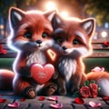 Valentines Day Cute Adorable Couple Foxes Small Animals Forest Woodland Critters Winter Canada AI Generated