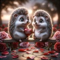 Valentines Day Cute Adorable Couple Hedgehogs Small Animals Forest Woodland Critters Winter Canada AI Generated