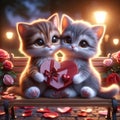 Valentines Day Adorable Lovable Kittens Couple Small Animals Forest Woodland Critters Winter Canada AI Generated