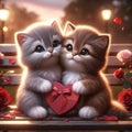 Valentines Day Adorable Lovable Kittens Couple Small Animals Forest Woodland Critters Winter Canada AI Generated