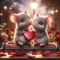 Valentines Day Adorable Lovable Mice Couple Small Animals Forest Woodland Critters Winter Canada AI Generated