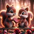 Valentines Day Adorable Lovable Squirrels Couple Small Animals Forest Woodland Critters Winter Canada AI Generated