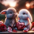 Valentines Day Cute Adorable Couple Bunnies Small Animals Forest Woodland Critters Winter Canada AI Generated