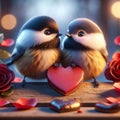 Valentines Day Cute Adorable Pair Chickadees Small Animals Forest Woodland Critters Winter Canada AI Generated