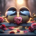 Valentines Day Cute Adorable Pair Chickadees Small Animals Forest Woodland Critters Winter Canada AI Generated