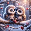 Valentines Day Cute Adorable Pair Owls Small Animals Forest Woodland Critters Winter Canada AI Generated Royalty Free Stock Photo