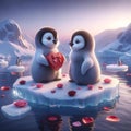Valentines Day Cute Adorable Pair Penguins Small Animals Forest Woodland Critters Winter Canada AI Generated