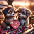 Valentines Day Cute Adorable Couple Puppies Small Animals Forest Woodland Critters Winter Canada AI Generated