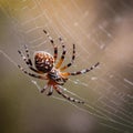 AI generated realistic image of a white spotted spider in its web