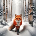 Red Fox Wintertime Wilderness Wildlife Snowy Forest Canada AI Generated