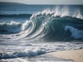 AI generated realistic image of rising sea waves at a beach