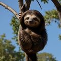 AI generated realistic image of a sloth clinging on to a tree trunk
