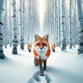 Three Red Foxes Wintertime Wilderness Wildlife Snowy Pathway Forest Canada AI Generated