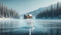 Cabin Wilderness Log Chalet Lakehouse Frozen Home Exterior Wooden House Construction AI Generated Royalty Free Stock Photo