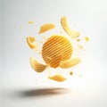 AI Generated Realistic Photo of Crispy Potato Chips on White Background