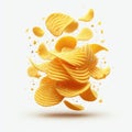 AI Generated Realistic Photo of Crispy Potato Chips on White Background