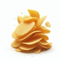 AI Generated Realistic Photo of Crispy Potato Chips on White Background