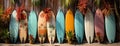 Realistic photograph of surfing boards timber wall