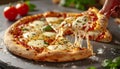Ai-Generated Cheese Pull Pizza Slice with Stretching Mozzarella Royalty Free Stock Photo