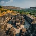 AI generated realistic shot of the world famous UNESCO world heritage at Ellora, India, called Kailash Temple