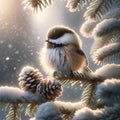 Single Mountain Chickadee Perched on a Tree Branch during Winter AI Generated