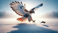 A Red-tailed Hawk about to catch a fleeing mouse in winter AI Generated