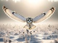 A Short-eared owl flying low after a snowfall looking to catch a mouse AI Generated