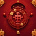 a red chinese knot symbol with chinese ornaments on it