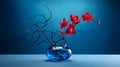 AI generated red orchid plant in a blue glass Royalty Free Stock Photo