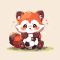 red panda play soccer animal chibi cartoon style isolated plain background by AI generated Royalty Free Stock Photo