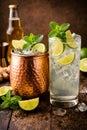 Refreshing Lime And Mint Cocktail With Ice In Rustic Bar Setting Royalty Free Stock Photo