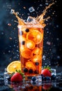 Refreshing Citrus Iced Drink With Orange Slices Berries And Dynamic Splash Effect Royalty Free Stock Photo