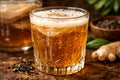 Refreshing Glass Of Sparkling Kombucha With Ice And Natural Ingredients Royalty Free Stock Photo