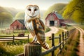 Barn Owl Countryside Springtime Farming Red Barn Fencing AI Generated Royalty Free Stock Photo
