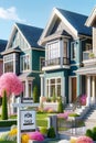 For Sale New Home House Street Construction Subdivision Row Pastel Colors AI Generated