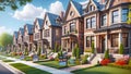 For Sale New Brick Exterior Expensive Home House Street Upscale Subdivision Row AI Generated