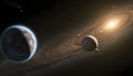 rendering of a planet and two planets on dark background with stars Royalty Free Stock Photo