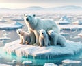 Family Polar Bears North Pole Stranded Global Warming Floating Ice island Melting Climate Change AI Generated