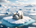 Family Polar Bears North Pole Stranded Global Warming Floating Ice island Melting Climate Change AI Generated