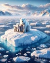 Family Polar Bears North Pole Stranded Global Warming Floating Ice island Melting Climate Change AI Generated