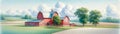 Farming Scene Pastel Colored Watercolor Springtime Barn Country AI Generated Painting