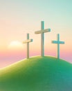 Easter Three Crosses Salvation Sacrifice Crucifixion Jesus Thieves Sunday Risen Morning Sunrise AI Generated Royalty Free Stock Photo