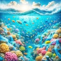 Coral Reef Underwater Ocean Pollution Contamination Plastic Bags Bottles AI Generated