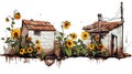 AI Generated Resilient Beauty Withered Sunflowers and Graffiti Houses in Urban Decay