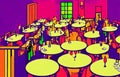 Pop art AI cartoon of busy restaurant