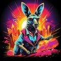 A retro-inspired neon kangaroo, jumping with style by AI generated