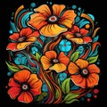 A retro psychedelic Poppy, adorned with bold lines, vibrant colors, swirling patterns by AI generated